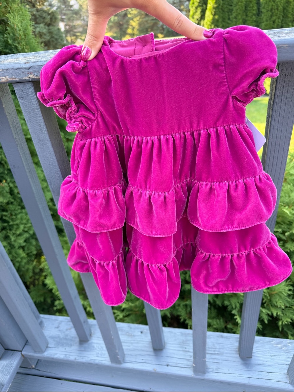 Janie and Jack Velvet Ruffle Dress with Matching Bloomers - Magenta Sz 6-12m
